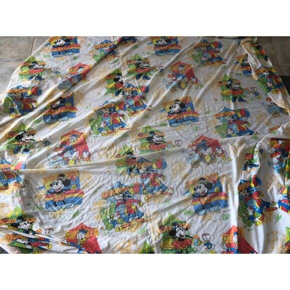 Walt Disney Productions Mickey Mouse Fair Carnival Flat Sheet vintage Twin Rare - Picture 1 of 6